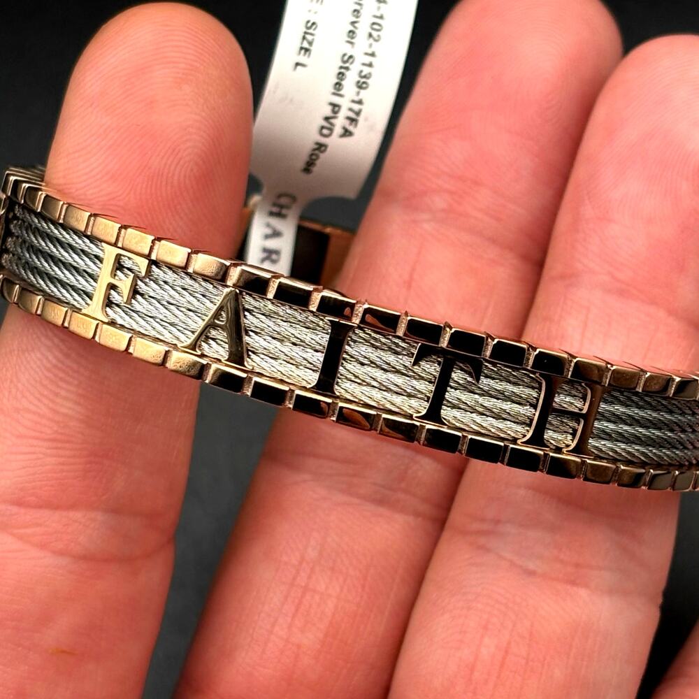Charriol FAITH Stainless Steel & Rose Gold PVD Cable Bracelet 04-102-1139-17FA